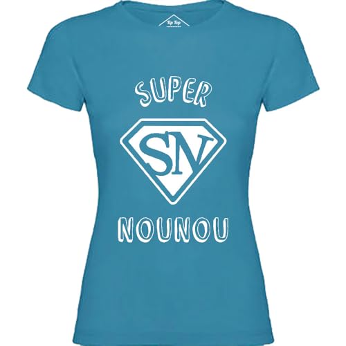 T-Shirt Bleu Femme Super Nounou en coton confortable