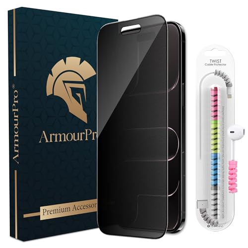 Image of ArmourPro Matte Privacy Tempered Glass for iPhone Air, Anti-Spy Anti-Glare Screen Protector, Edge-to-Edge Full Coverage, 9H Anti Scratch, Smooth Touch, Easy Installation Kit with Cable Protector