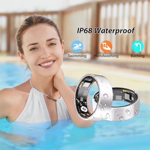 Image of Smart Ring for Women Men Health Ring with Heart Rate, Blood Oxygen, Sleep Tracker, Step Tracker, IP68 Waterproof Health Ring for iOS & Android,No Subscription Fee (Silver, 8#)