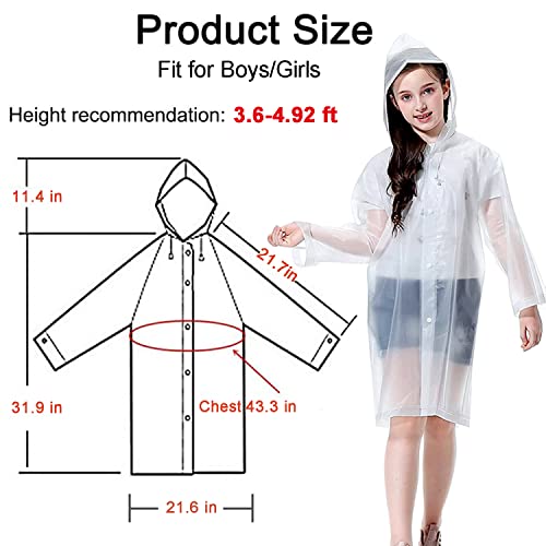 Rain Ponchos For Kids, Reusable Raincoats For Boys Girls, 2 Packs Clear Emergency Rain Jacket With Hood For Disney Outdoor, White #TOP2