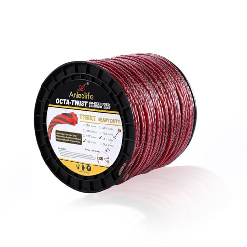 A ANLEOLIFE 3-Pound Heavy Duty Octa-Twist .155-Inch-by-379-ft Trimmer Line Spool,OTRIXT Co-Extruded Multi-Edge Spiral Weed Eater String, Red
