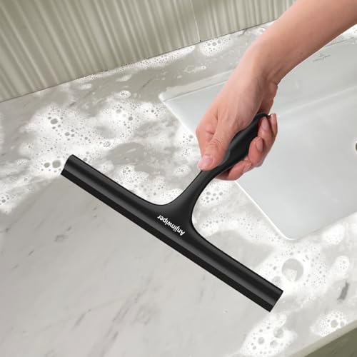 Anjinwiper Duschabzieher, Abzieher Dusche 10″, Streifenfreier Fensterabzieher für Dusche mit Halterung für Badezimmer Fenster Autoglas Spiegel, Schwarz