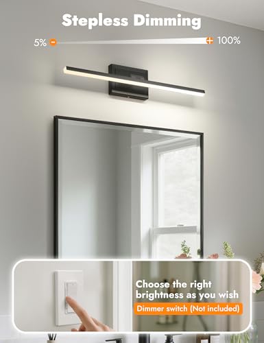 Image of NIORSUN 24 Inch Modern Bathroom Light Fixture, 14W 5CCT Dimmable LED Black Bathroom Vanity Lights Over Mirror, Vanity Lights for Bathrooms Restroom Mirror- ETL Certified