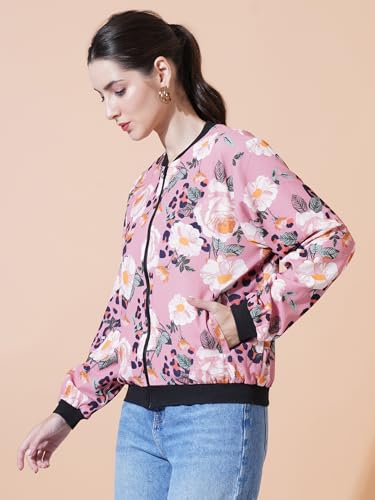 Image of 9 Impression Women's Printed Bomber Jackets | Full Zipper Regular Jacket | Casual Sweatshirt | Oversized Jackets for Women | Outdoor Office Wear Winter Jackets
