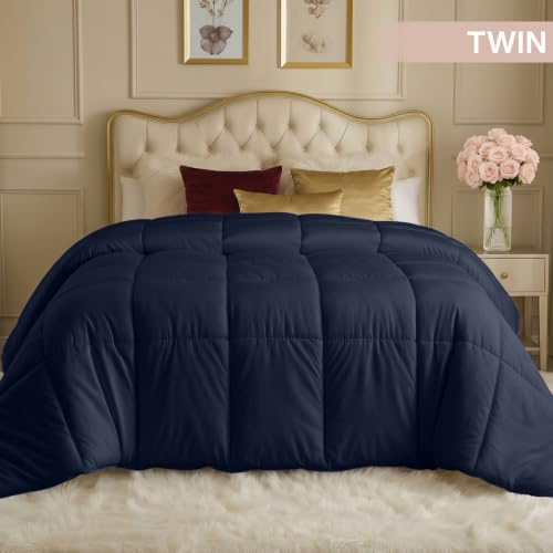 Image of Utopia Bedding Comforters Twin Size, All Season Duvet Insert, Down Alternative Box Stitched Bed Comforter with Corner Tabs, Machine Washable (Navy)