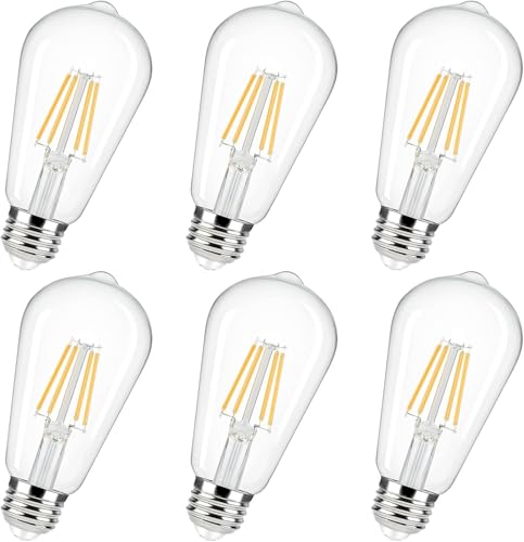 M MayJazz Edison Bulbs 60 Watt Led ST19, 6W(60 Watt Equivalent), 2700K Soft White,Dimmable,ST58 LED Filament Bulb,Clear Glass Light Bulb Lamps for Festive Decoration,600LM, 6 Pack
