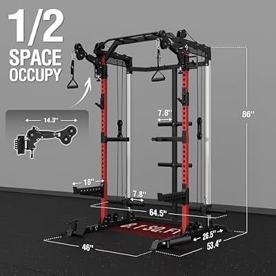 Mikolo Power Cage, 2000LB Power Rack with Independent Dual Pulley System, Multi-Function Home Gym Workout Machine for Cable Crossover