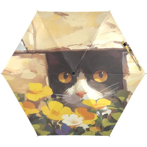 Parapluie chat noir fleur jaune de plage et voyage pour femme