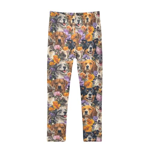 Girls' Athletic Leggings Ankle Length Yoga Dance Pants Kids Teen 4T Floral Dog