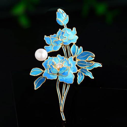 Image of Peony Flower Brooch Elegant Enamel Peony Brooch Lapel Pins Pink Blue Flower Brooch Clothing Hat Suit Bag Jewelry Accessories for Women