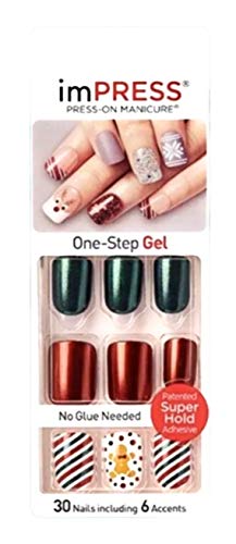 Kiss imPress Press-On Manicure Christmas Red and Green Nails 67978 Claim to Fame