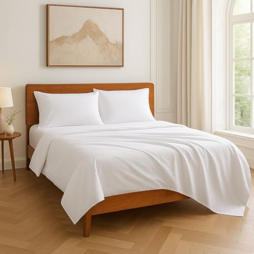 Image of LANE LINEN 400TC Super King Size Bedsheet with 2 Pillow Cases | 100% Cotton 3 Pc Bedding Set (2.74 M x 2.74 M) | Breathable & Wrinkle-Free | Sustainable & Eco Friendly Bedding Set (White)