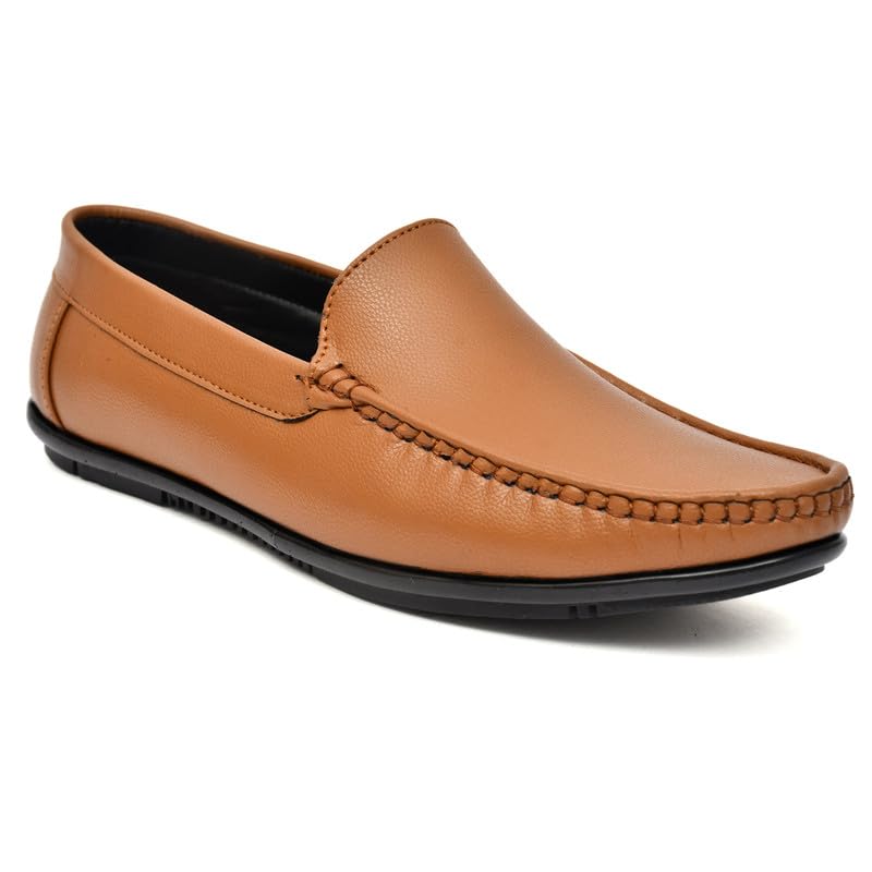 nico nerini Men Genuine Leather Loafers – Stylish Slip-On Formal & Casual Shoes with Comfortable Sole (Tan) 6-picture-22