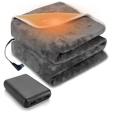 PiPiMAMA Cordless Heated Blanket 40x30 Inch, Portable USB Electric Heated Battery Operated, 3 Heating Levels, 2 Hours Auto-Off Setting,Include Power Bank 10000mAh (Grey) Cover