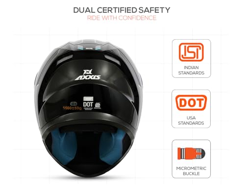 Image of Axxis Segment by MT Group, Solid Full Face Helmet | ISI & DOT Certified | Aerodynamic Shell | Anti-Scratch Visor | Motorcycle Helmet for Men & Women