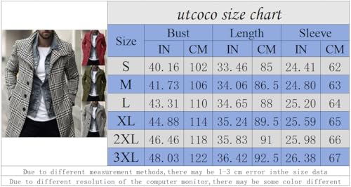 utcoco Men's Plaid Trench Coat Lapel Single Breasted Peacoat 2024 Fall Winter Overcoat With Pockets3