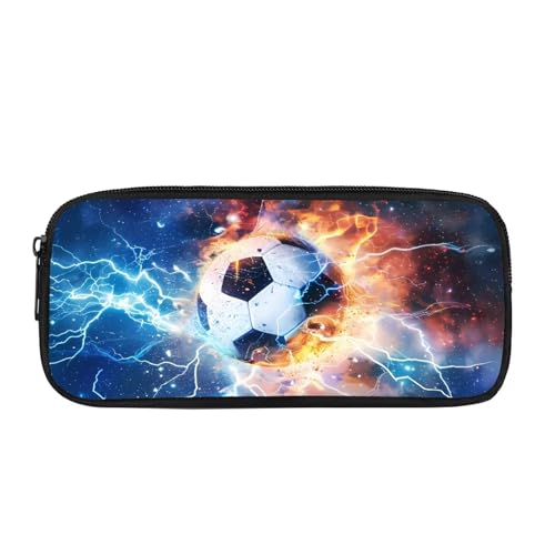 Image of Fire Lightning Football Pencil Holder Cool Pen Pouches Stationery Organizer Trendy Stuff Blue
