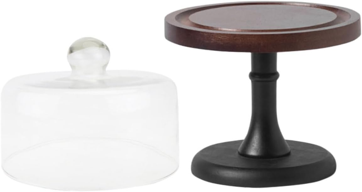 Zerodeko Wooden Cake Stand with Glass Dome Rustic Cake Tray with Lid for Wedding Dessert Display Cupcake Holder and Party Serving Tray Elegant and Sturdy Design for Afternoon Tea and