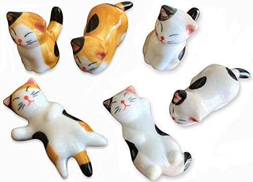 Miufa Ceramic Cute Cat Chopsticks Rest Dinner Spoon Stand Knife Fork Holder (Set Of 6Pcs) #TOP29
