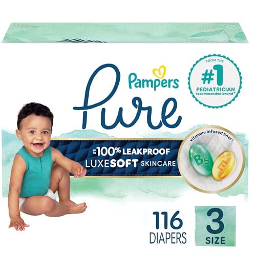 Image of Pampers Pure Protection Baby Diapers, Size 3 (16-28 lbs), 116 Count, Up to 100% Leakproof, Premium Plant-based Skin Protection, Hypoallergenic Soft Diapers