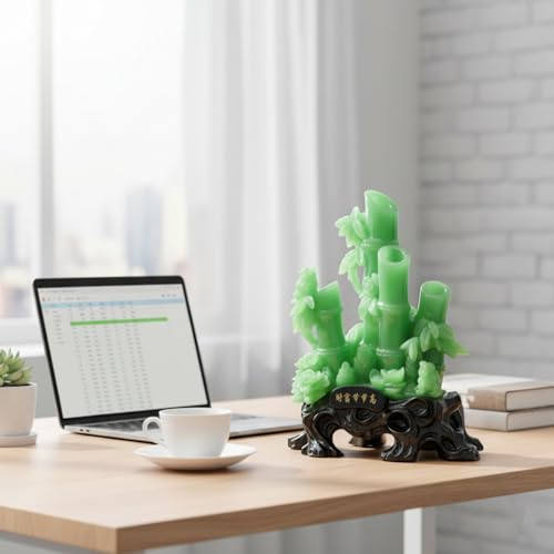 Estatua decorativa Feng Shui de bambú de resina jade-verde miniatura 5