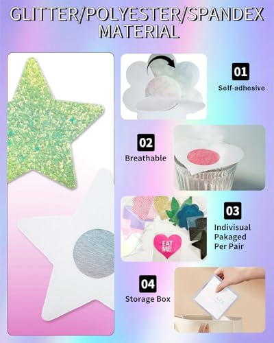 Pasties Rave Pack - Nipple Covers Stickers - Disposable Sticky Breast Petals - 15 Pairs2