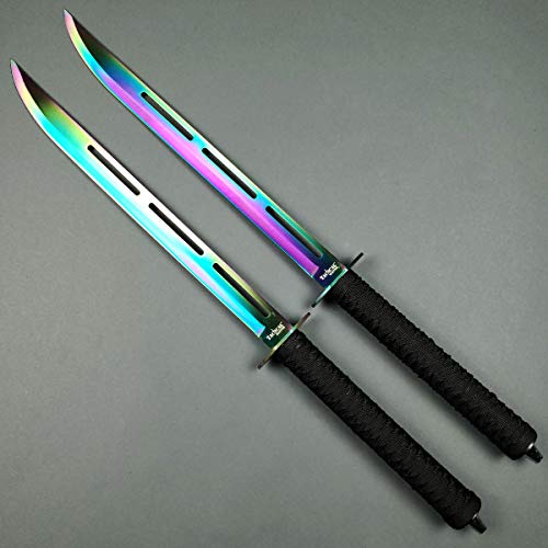 Tactical Master 25" 2 Piece Set Twin Ninja Machete Sword Full Tang w/Nylon Sheath for Collection, Gift, or Outdoor Sports