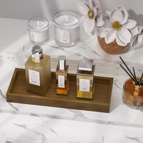 Image of ZHWS Bathroom Vanity Tray for Toilet Tank, Perfume, Jewelry, Candle, Makeup, Decorative Tray, Kitchen Tray Counter Organizer for Soap Dispenser, Coffee Table Brown 11.3 inchL x 4.4 inchW x 1.14 inchH