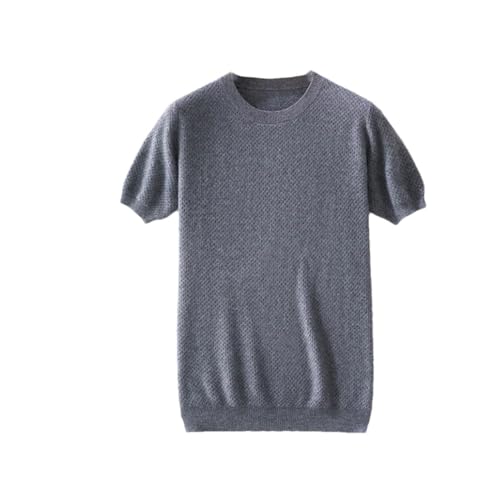 Mens Short Sleeve Pullover Sweater Round Collar Grid Loose Casual Knitted Pullover