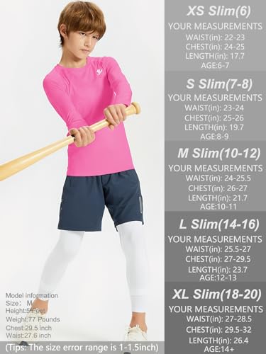 Image of DEVOROPA Youth Boys Compression Shirt Long /Short Sleeve Football Baseball Undershirt Quick Dry Kids Sports Baselayer Crewneck