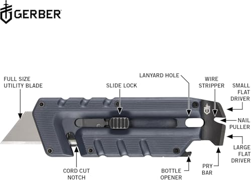 Image of Gerber Gear Prybrid Utility EDC Multitool Pocket Utility Knife, Razor Knife with Retractable Box Cutter Blade and Pry Bar, Coyote Brown