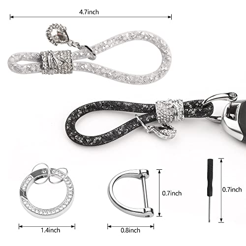 Fehlot Car Keychain For Women,Keychain Accessories With Bling Rhinestones,Car Key Chains Fashionable Glitter Key Ring With Horseshoe Buckle Screwdriver (White & Black) #TOP1