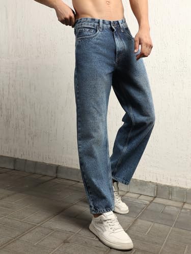 Hubberholme Herren Sommer Baumwolle Relaxed Fit Mid-Rise Jeans, Blau3, 44 – Bild 5