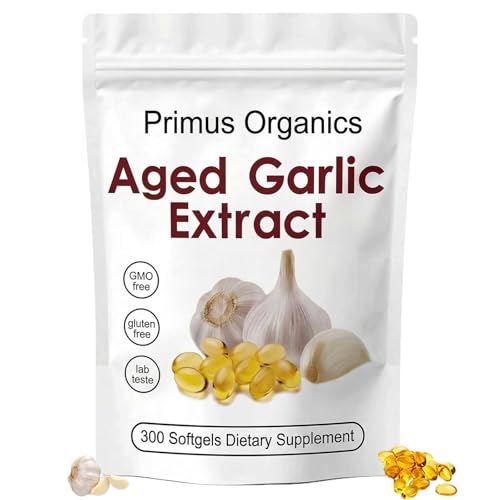 Primus Aged Garlic Extract Primus Aged Garlic 24 Month Aged Odorless Garlic Supplement All-Natural Vegetarian 300 Softgels (1PCS)