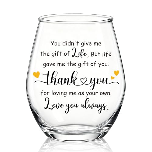 WUUCKOO You Didn't Give Me The Gift Of Life Stemless Wine Glass, Step Mom Step Dad Gifts from Stepson Stepdaughter, Adoption Present, Mother's Day Christmas Thanksgiving Birthday Gifts for Bonus Mom