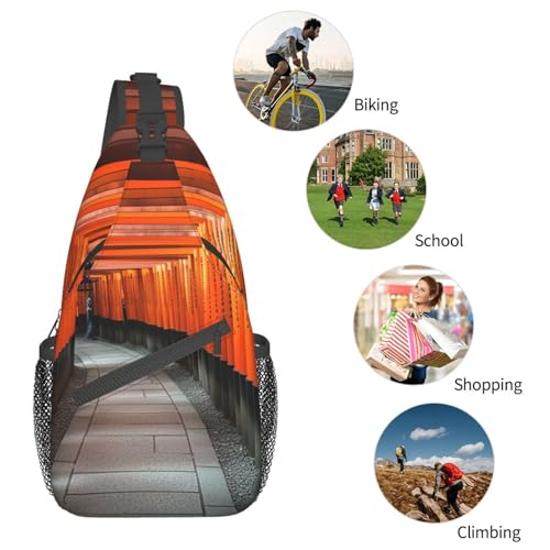 OPSREY Fushimi Inari Taisha Print Sling Rucksack Brusttasche Casual Sling Bag Reise Wandern Tagesrucksack Crossbody Tasche für Männer Frauen, Schwarz , One size