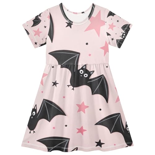 GAIREG Girls Short Sleeve Dress Bats Stars Pink Toddler Sundress Quick Dry Kids Casual Summer Dress, 2T