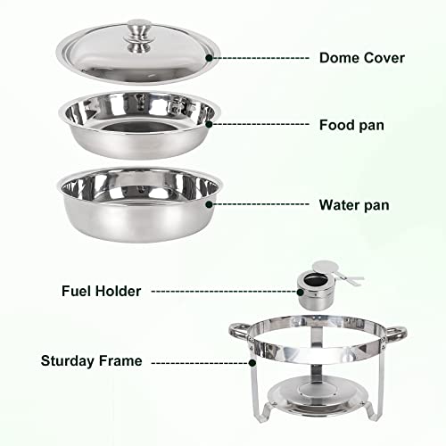 IMACONE Chafing Dish Buffet Set of 2 Pack, 5QT Round Stainless Steel Chafer for Catering, Upgraded Chafers and Buffet Warmer Sets with Food & Water Pan, Lid, Frame, Fuel Holder for Event Party Holiday