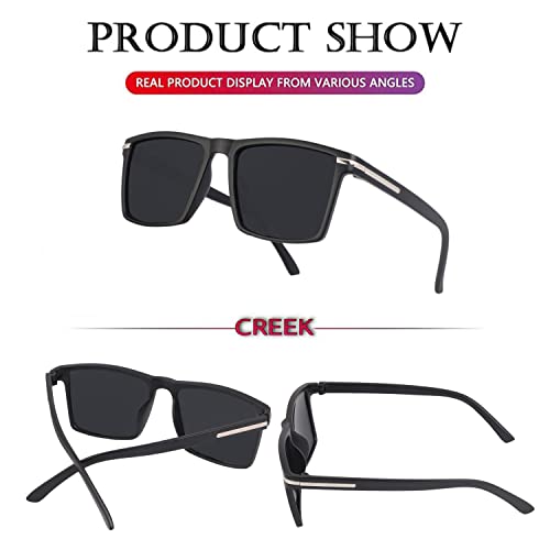 Image of CREEK Unisex Polarized Square Sunglasses for Men & Women with Polarized Testing Card And Glasses Pouch
