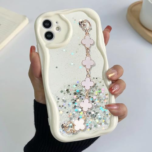 Image of KC Back Cover for Redmi Note 14 Pro 5G - Tiny Flowers Bracelet Chain Dry Fixed Glitter Curly Wave Shape Shockproof Soft Silicone Case with Camera Protection (White)