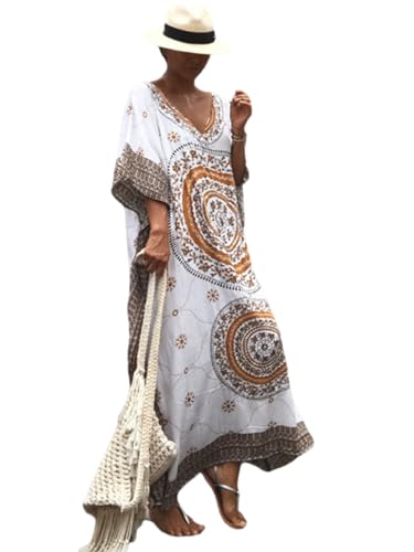 Image of Kaftan Dresses for Women Plus Size Summer Beach Dress with Print and Swim Cover Ups Khaki