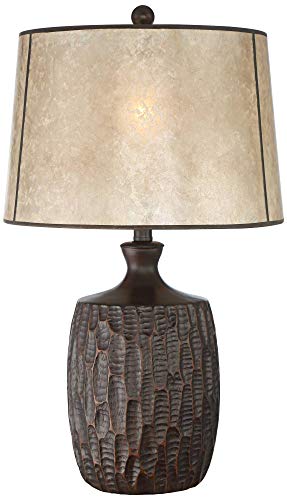 Franklin Iron Works Kelly Rustic Farmhouse Vintage Table Lamp 25 1/2" High Brown Faux Wood Mica Drum Shade Decor For Bedroom Living Nightstand Bedside Office Kids Room House Home Family #TOP1