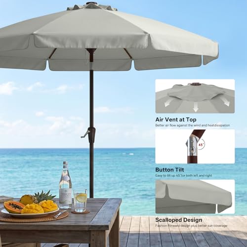 ABCCANOPY 10ft Scalloped Patio Umbrella, Outdoor Table Umbrella with Tilt and Crank, Fiberglass Ribs Deck Umbrella for Patio, Pool, Garden, Picnic (Light Gray) by ABCCANOPY - Image 4