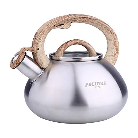 POLIVIAR Tea Kettle, 2.1 Quart Stove Top Silver Teapot Stovetop, Food Grade Stainless Steel Tea Kettle, Anti-Hot Handle, Loud Whistle and Anti-Rust, Suitable for All Heat Source (JX2019-SS20) Cover
