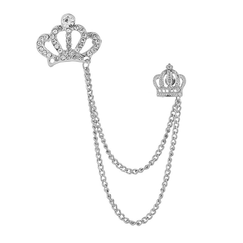 Image of coadipress Crown With Hanging Chain Brooch for Women Men Elegant Gentlemen Gold Silver Crystal Crown Lapel Pin Vintage Rhinestone Wedding Brooch Suit Shirt Pin Accessories