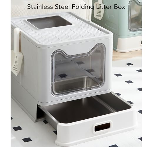 Caja de arena para gato cerrada Luocute acero inoxidable plegable miniatura 3