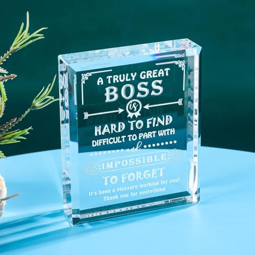 Image of Gifzy Engraved Crystal Boss Going Away Gift for Women Men, Great Appreciation Gifts for Best Boss Lady Desk Decoration Paperweight Present for Boss's Day Leaving Retirement Birthday Christmas