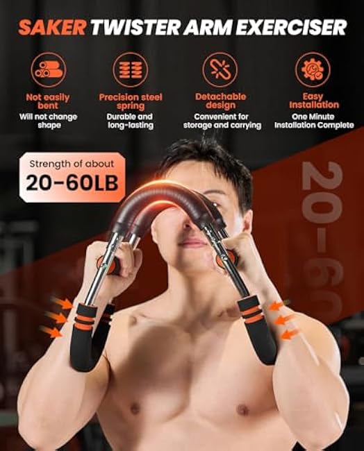 Saker Twister Arm Trainer, Adjustable Chest Workout Equipment,Forearm Strengthener, Portable Power Twister Bar, Detachable Design Fitness Anywhere