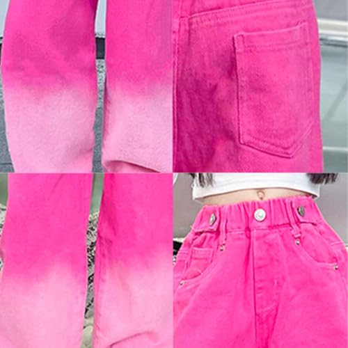 Moonker Gradient Straight Wide Leg Denim Jeans for Teens Girls Candy Colors High Y2k Streetwear Elastic Waist2
