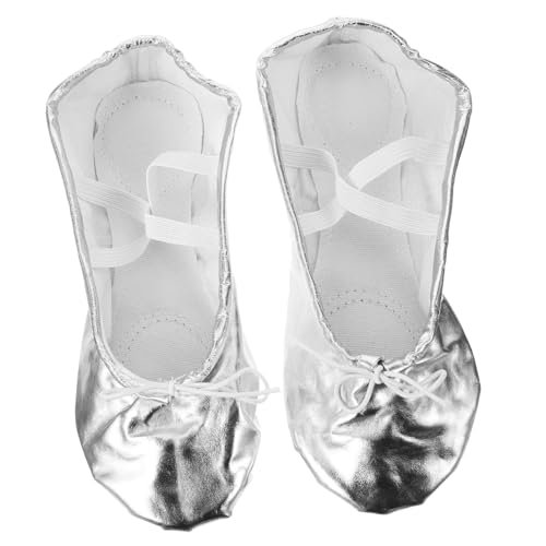 GLEAVI Dance Ballet Practice Shoes Ballerina Shoes Slippers Ballet Shoes Slippers Leather Gymnastics Shoes Ballet Dancing Shoes Girl Leather Ballet Shoes Child Yoga Shoes Silver